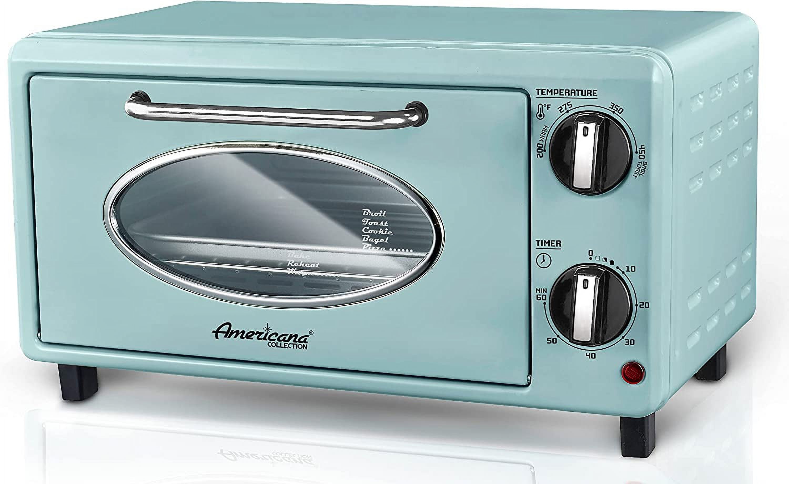 Elite Gourmet by Maximatic Americana Collection ETO147M Diner 50’s Retro Countertop Toaster oven, Bake, Toast, Fits 8” Pizza, Temperature Control \u0026 Adjustable 60-Minute Timer 1000W, 2 Slice, Mint